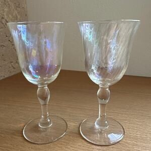 Vintage Art Deco Iridescent Aperitif Sherry Wine Glasses Set of 2 - 1960’s
